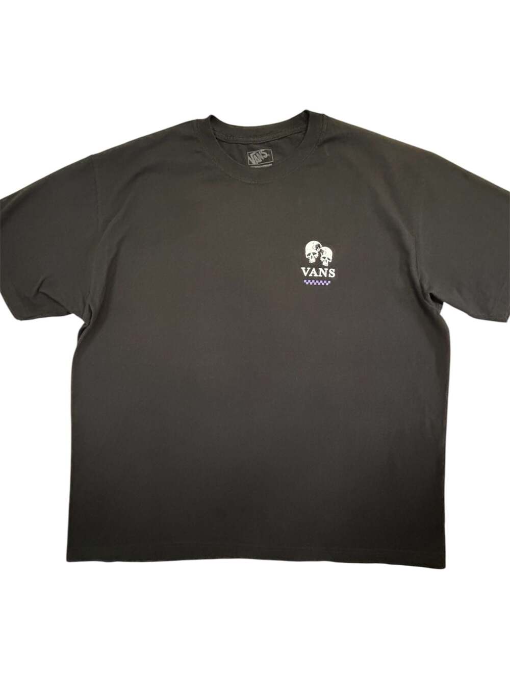 Vans Off The Wall Skull Graphic T-Shirt Black Purple Checkerboard XL
